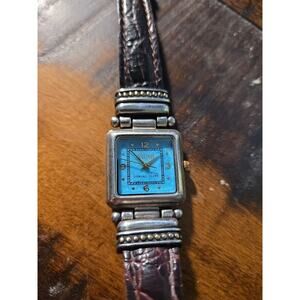 Ecclissi Turquoise Watch Women 24mm Sterling Silver Brown Leather New Battery